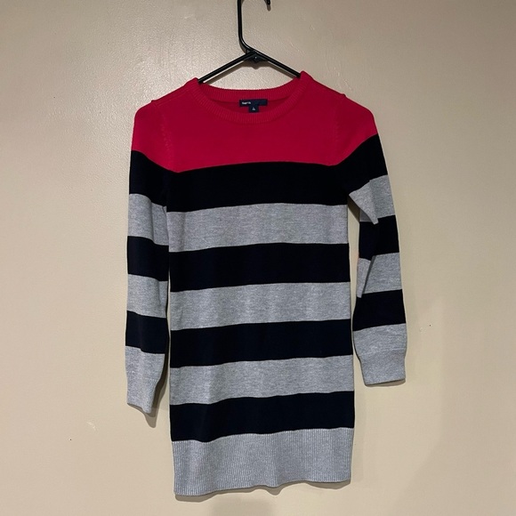Gap Girls Large 10 Striped Sweater Dress with Orange Hearts Elbows Fall Dress - Picture 1 of 4
